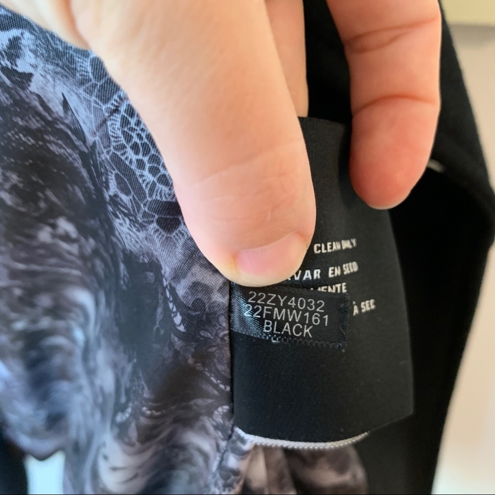 Black faux fur asymmetric moto jacket style wool winter coat overcoat - Picture 8 of 11